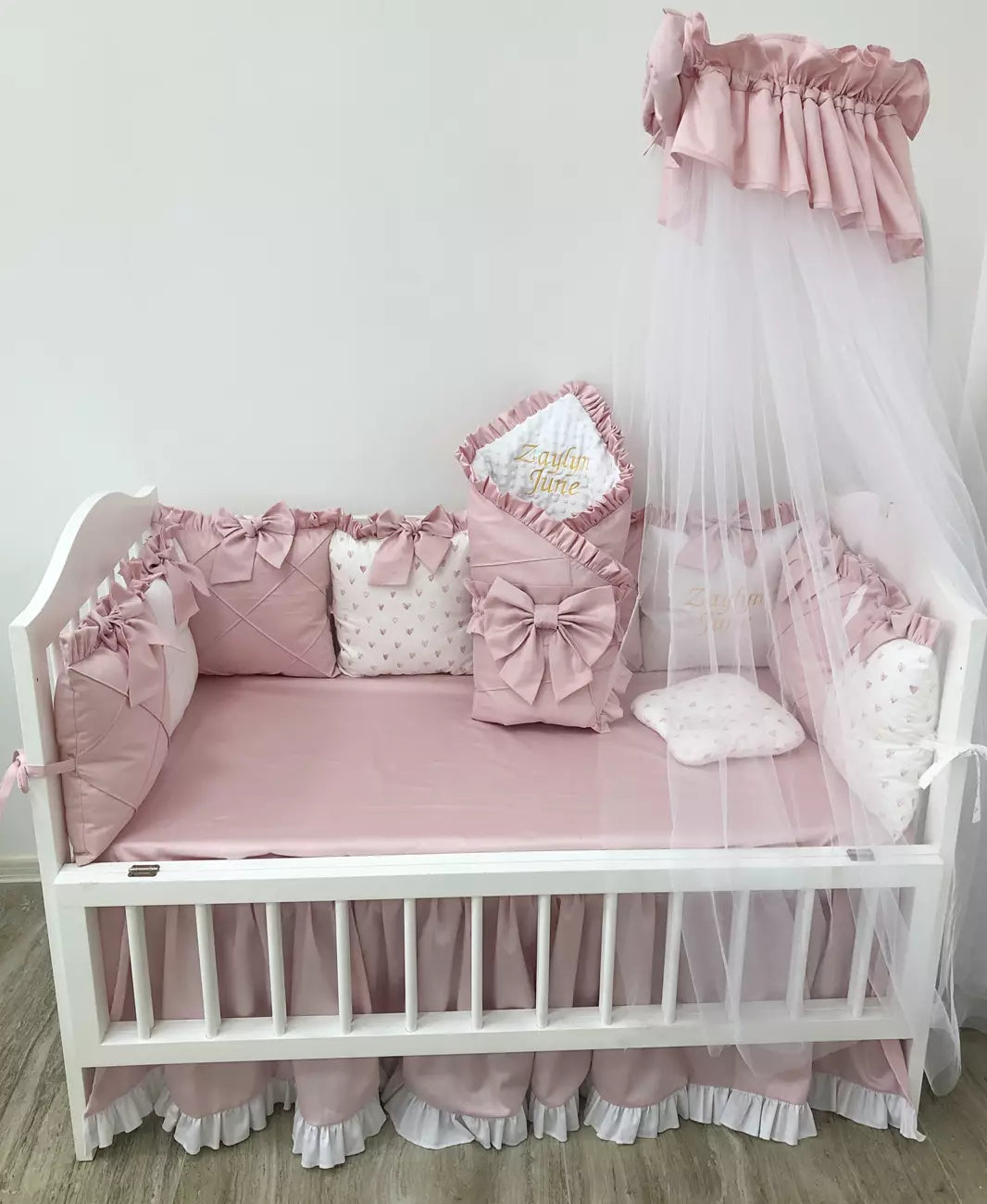 Crib Bedding set “Powdery pink“