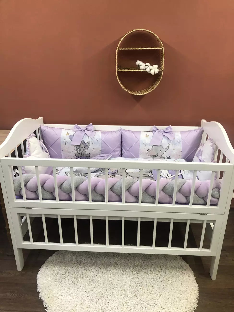 Crib set “Lilac Elephant”