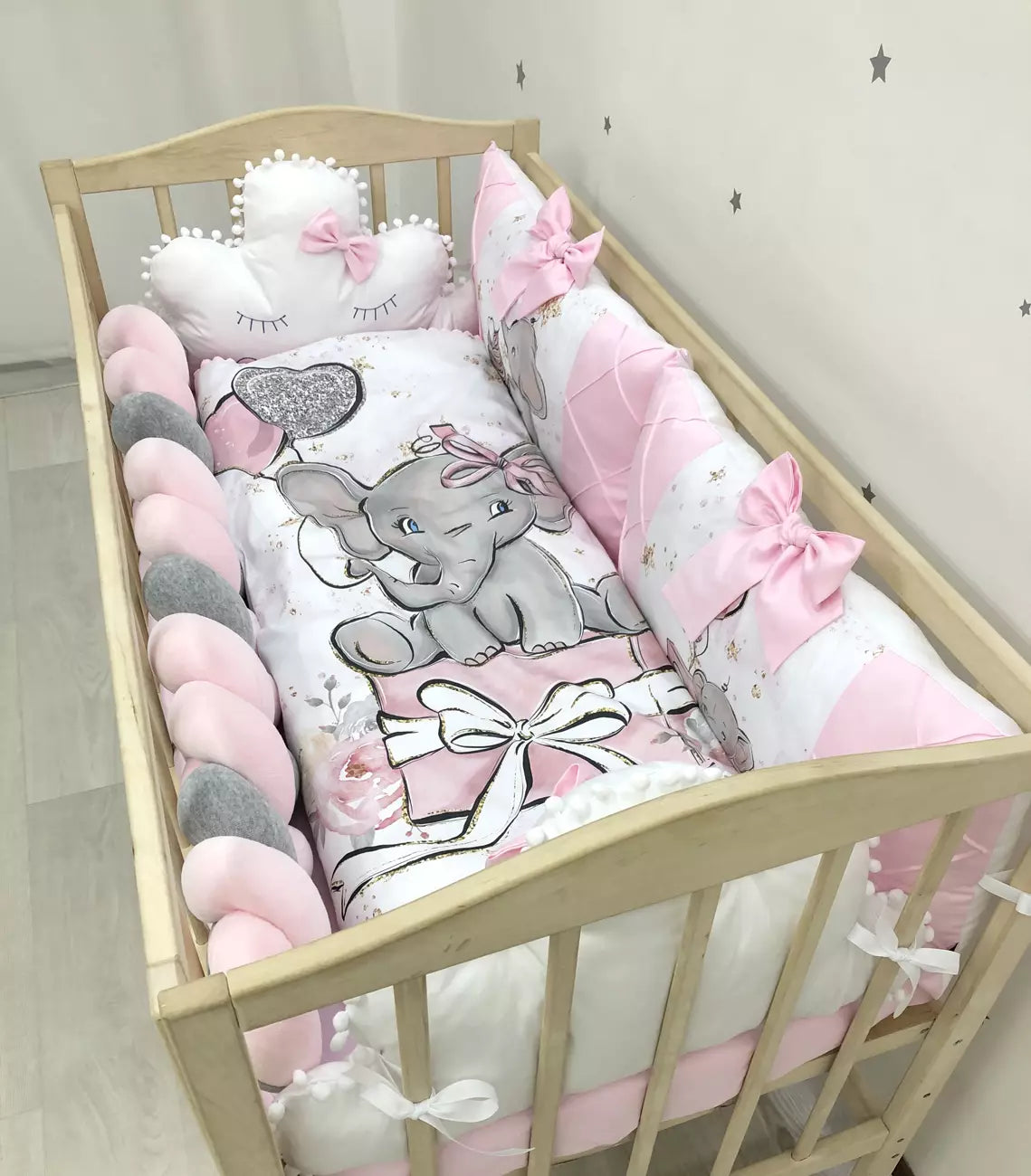 Crib set “Pink Elephant for girl”