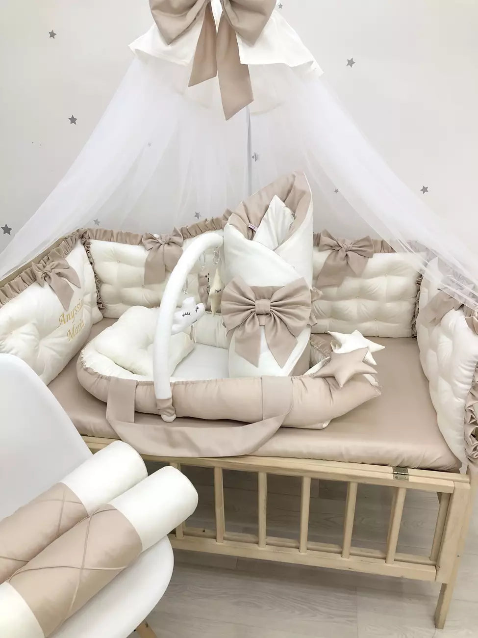 Crib set “Royal luxury baby bedding set cappuccino color“