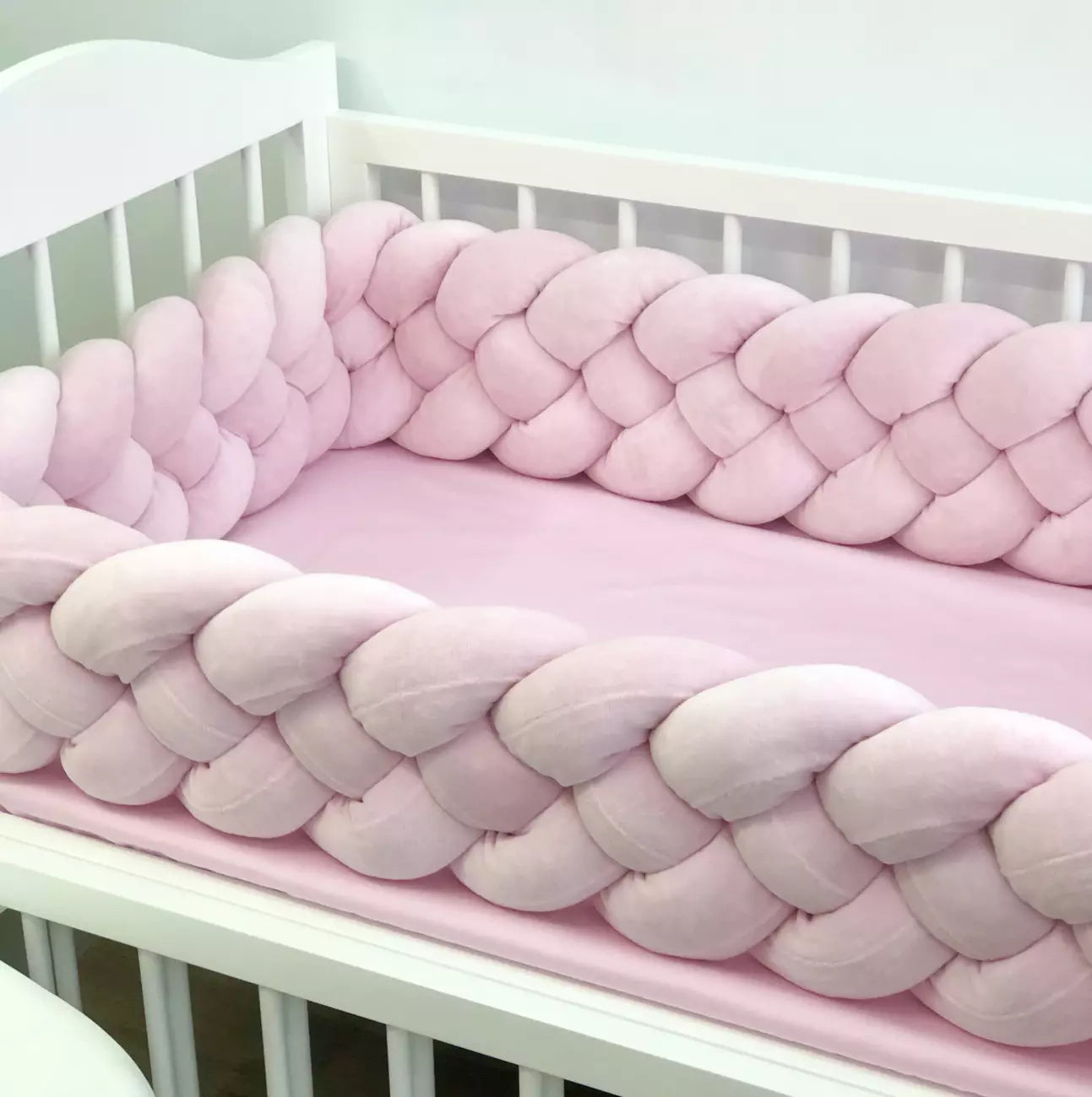 Light Pink braided crib bumper