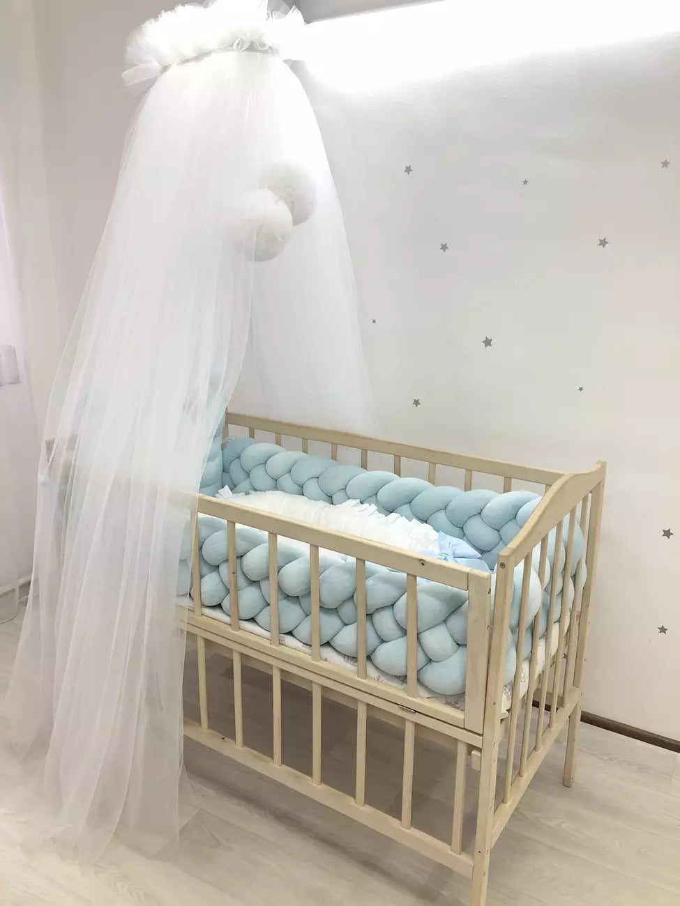 Blue baby bedding with baby nest and canopy