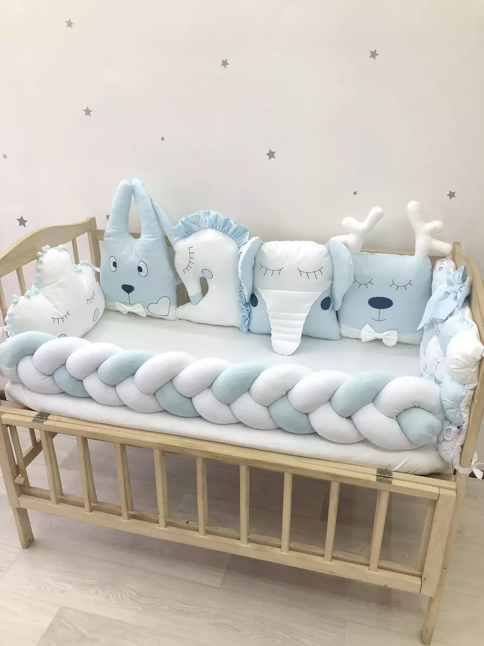 Crib set “Blue white baby bedding set“