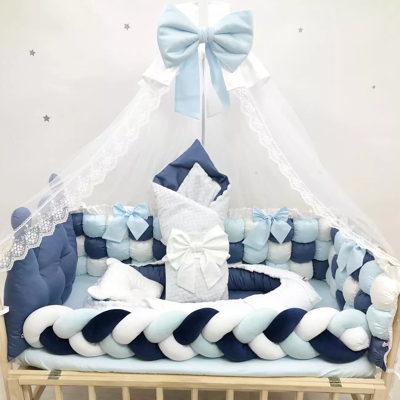 Crib set “Blue crown”