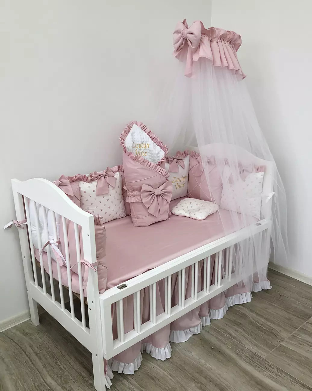 Crib Bedding set “Powdery pink“