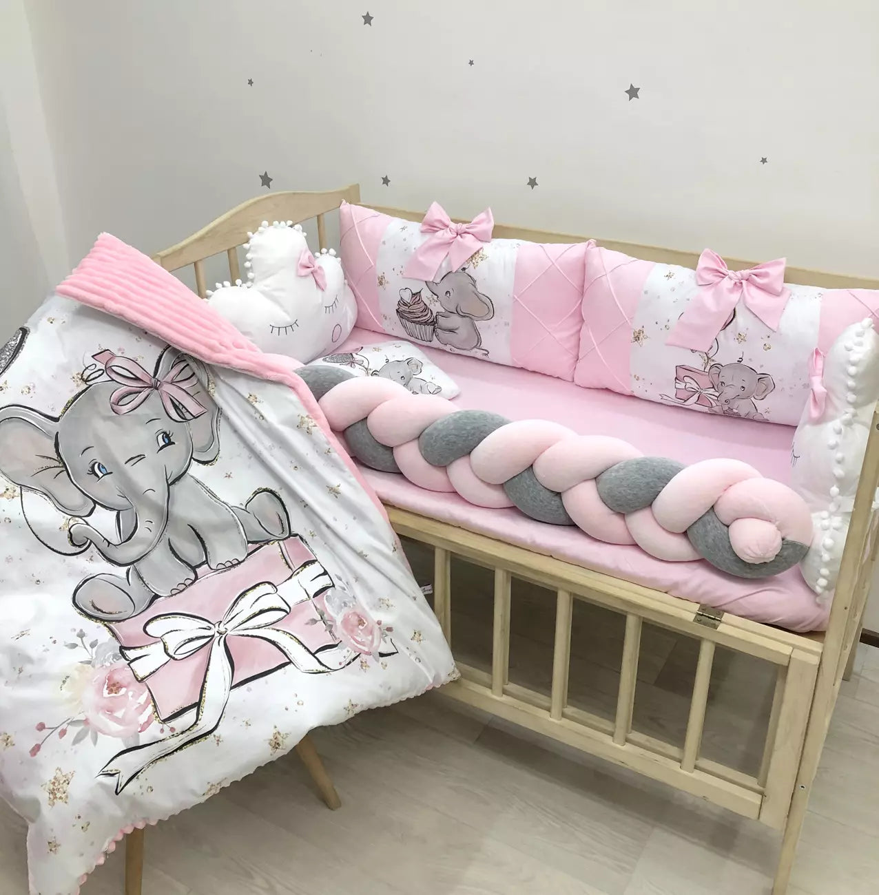 Crib set “Pink Elephant for girl”