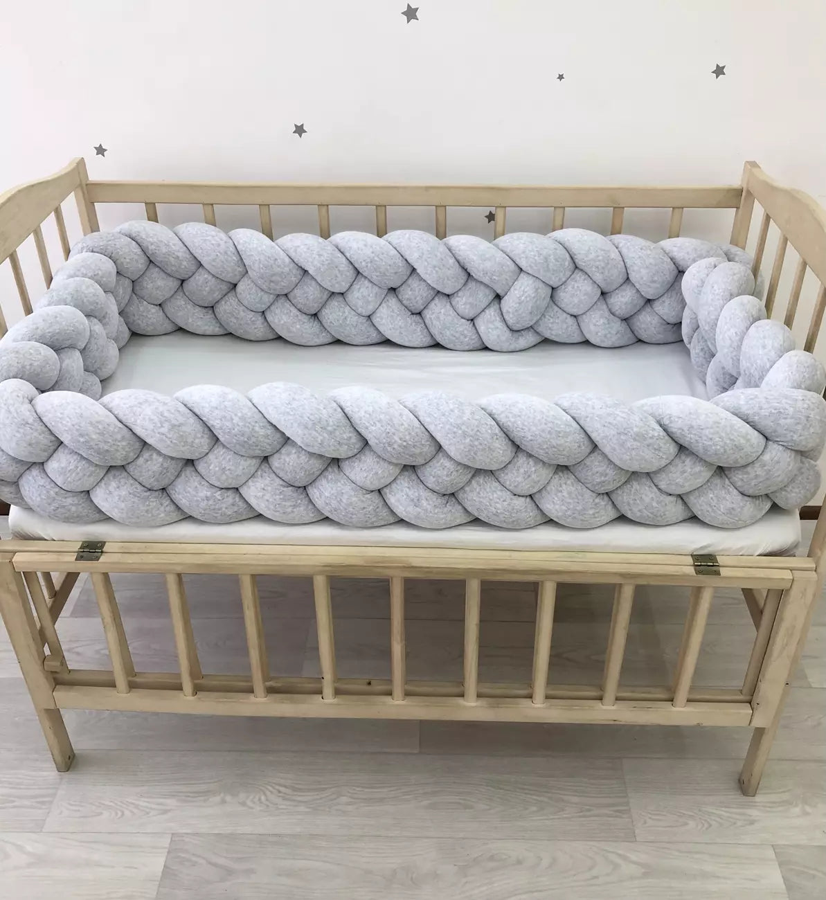 Gray braided crib bumper