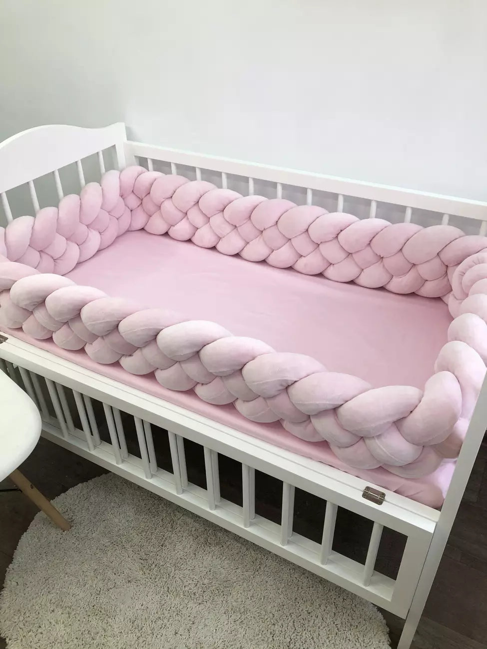 Light Pink braided crib bumper