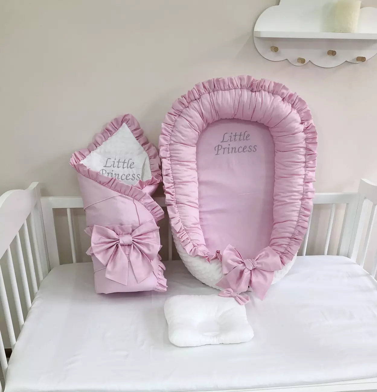 Personalized Luxury Pink Baby Nest and Blanket