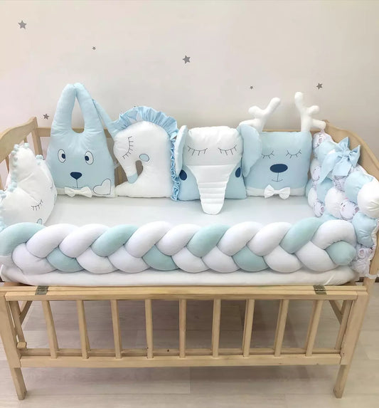 Crib set “Blue white baby bedding set“