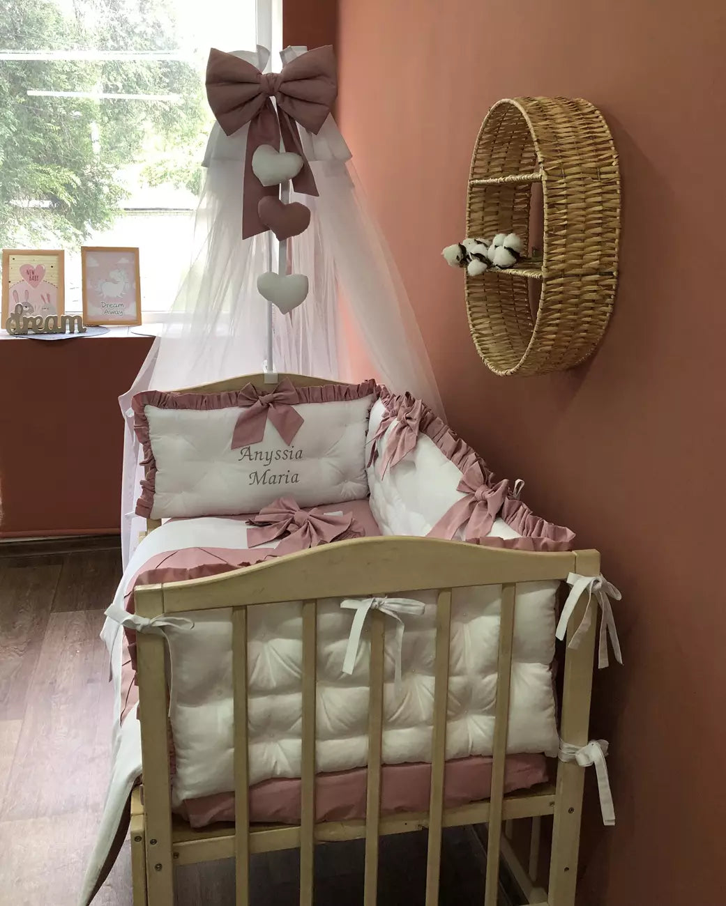 Crib set “Dusty Rose”