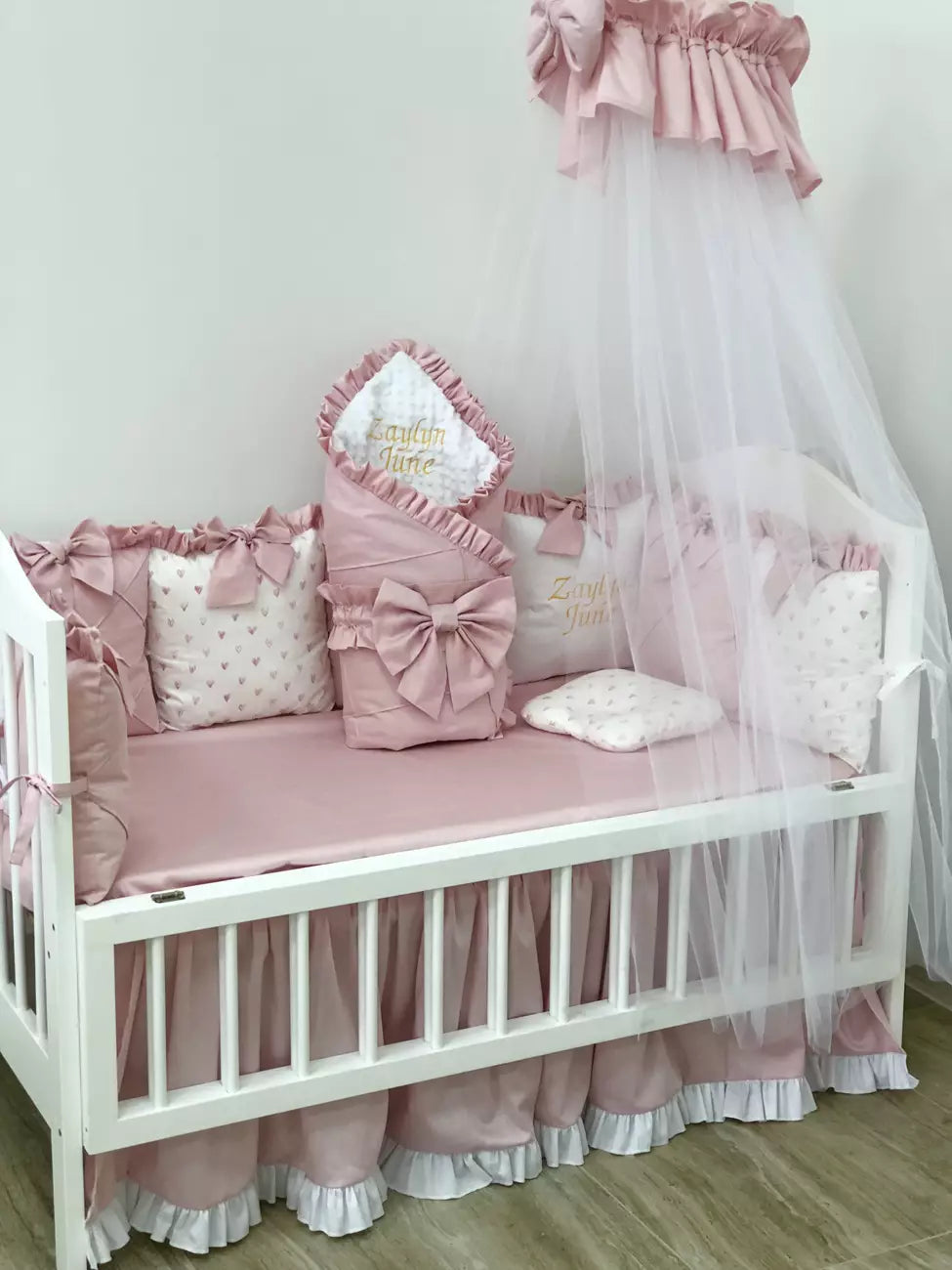 Crib Bedding set “Powdery pink“