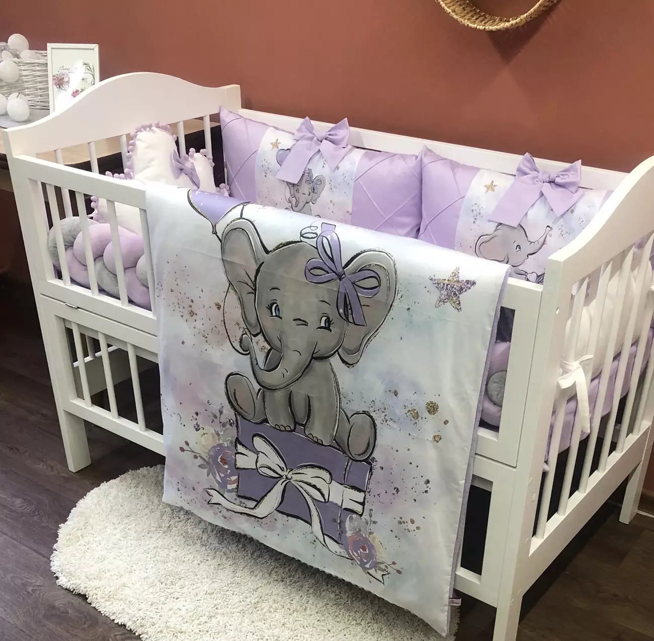 Crib set “Lilac Elephant”