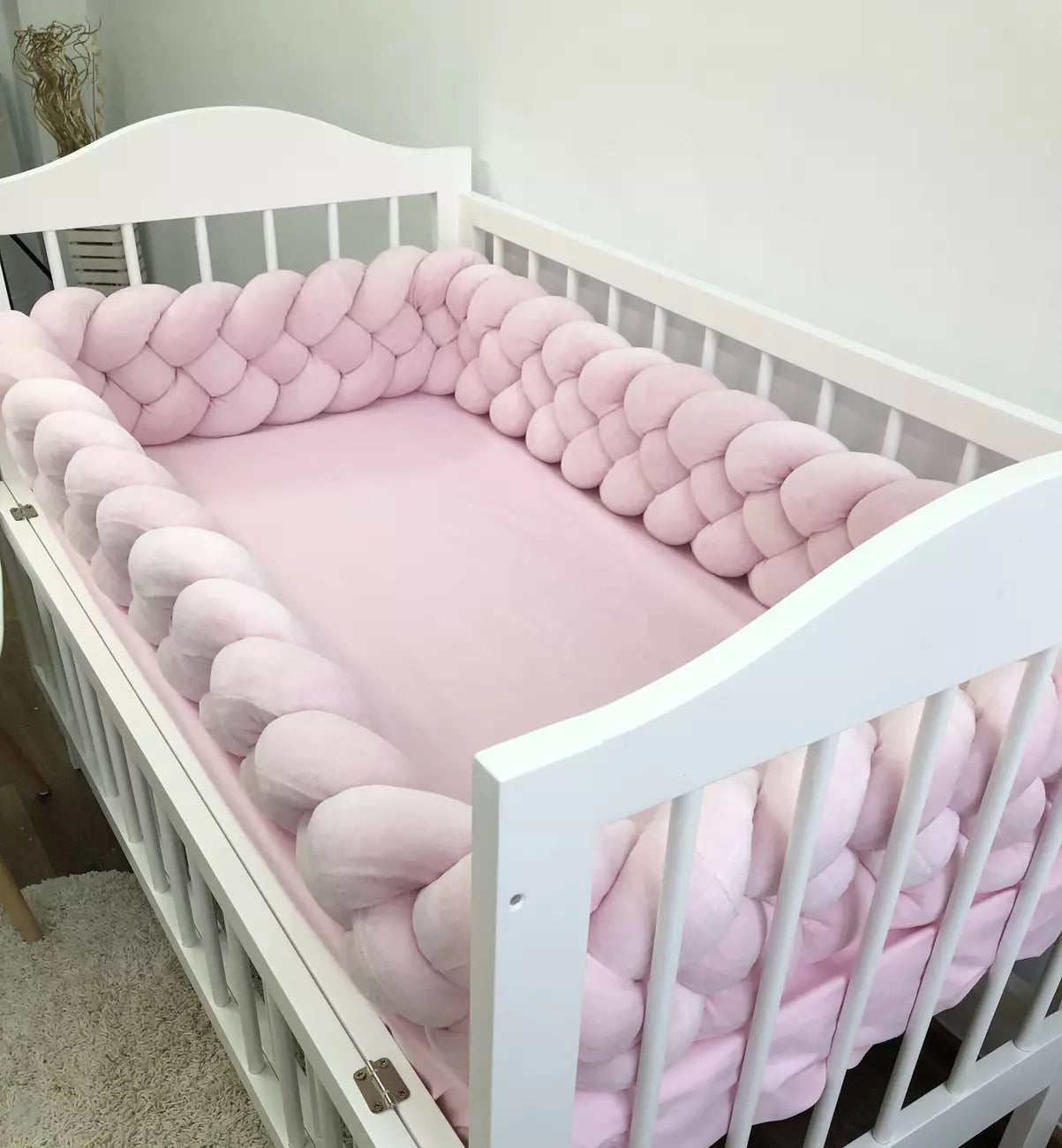 Light Pink braided crib bumper