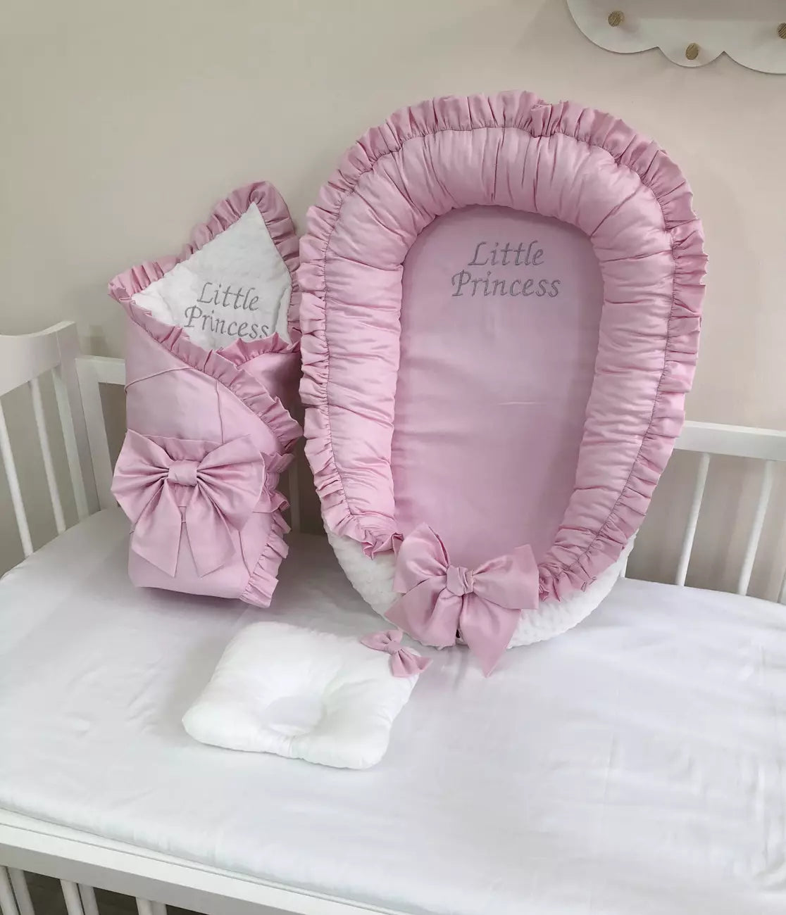 Personalized Luxury Pink Baby Nest and Blanket