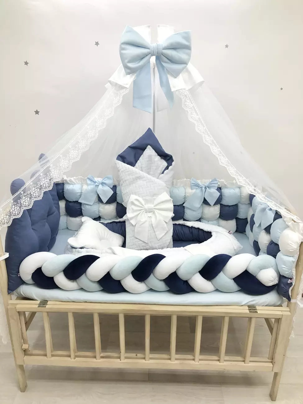 Crib set “Blue crown”