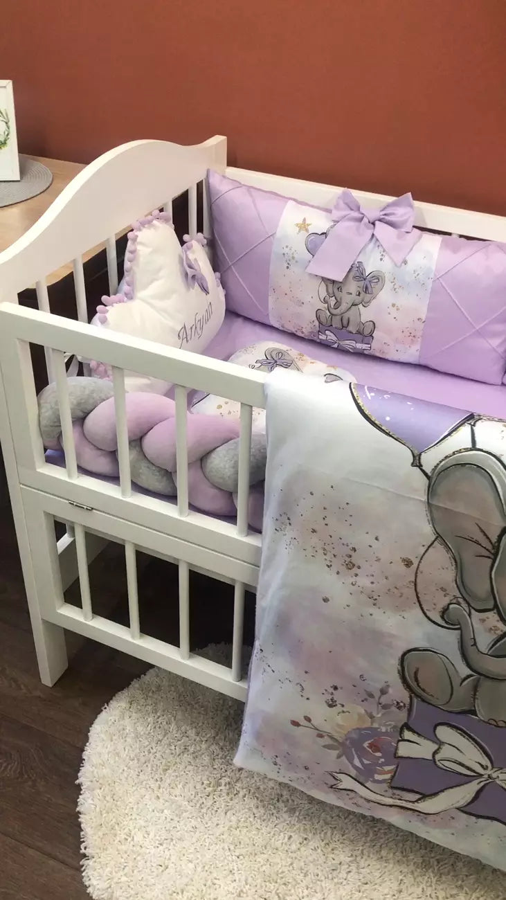 Crib set “Lilac Elephant”